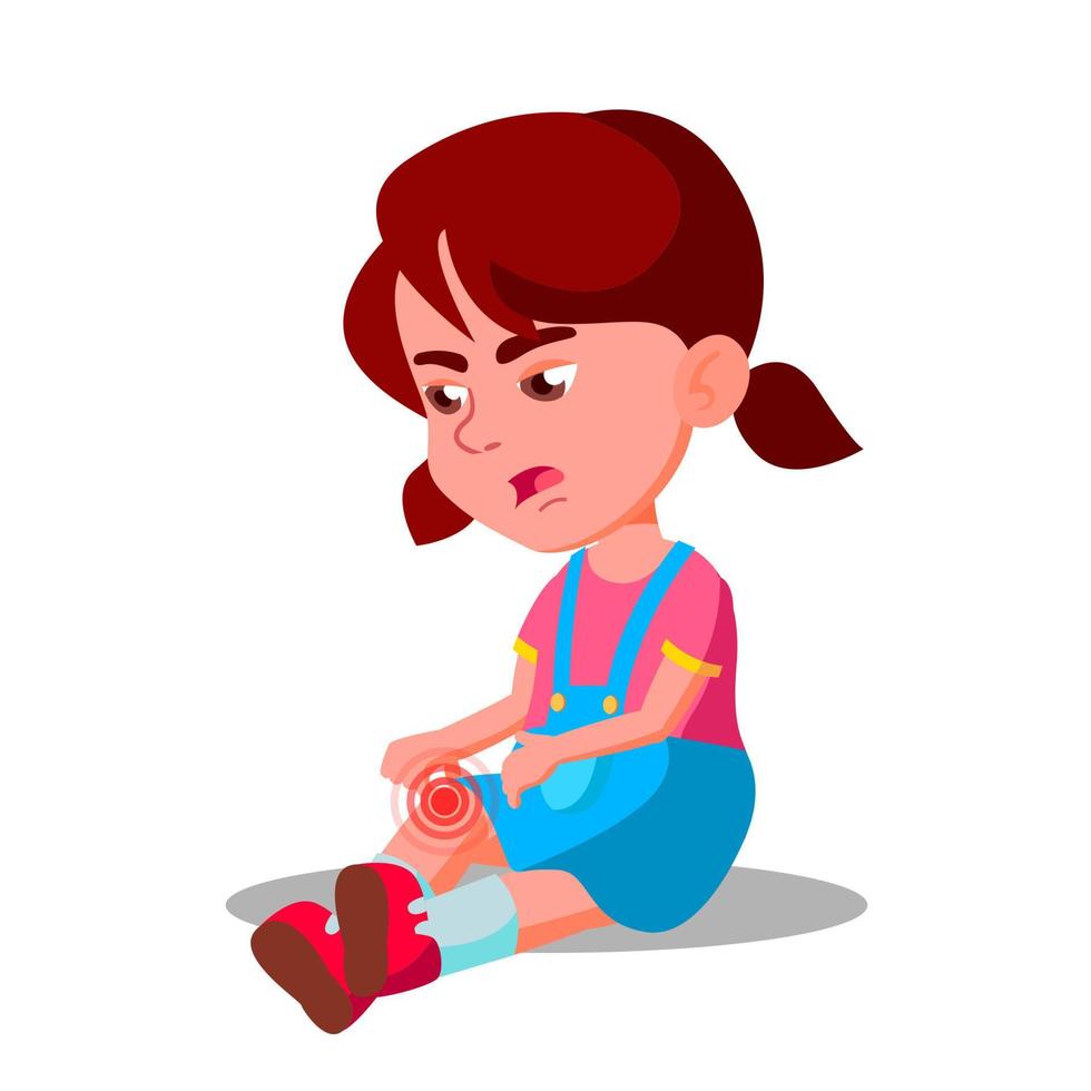Crying Character Little Girl Bump Knee Vector