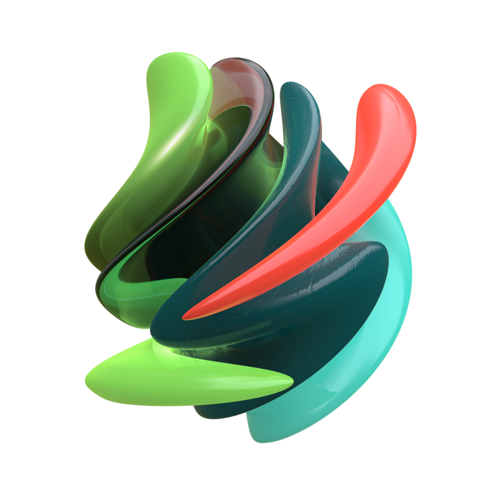Vibrant dynamic plastic objects. Stylish abstract twisted shapes in trendy bright colors png