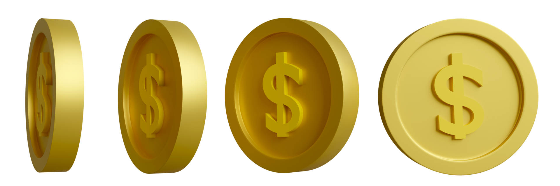 Set of golden coins with dollar symbol for copy, poster design, and infographics with transparent background. png