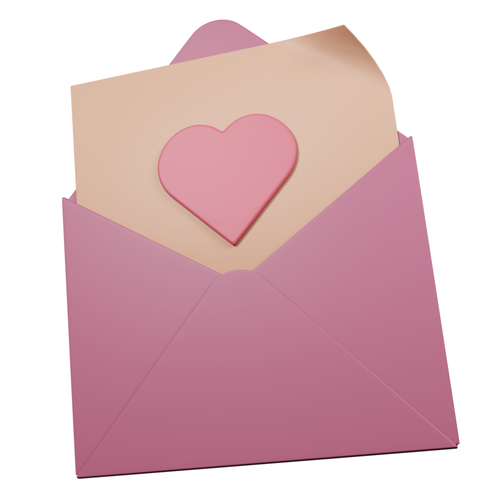 carta de amor dos namorados 3d com ilustração do símbolo do coração png