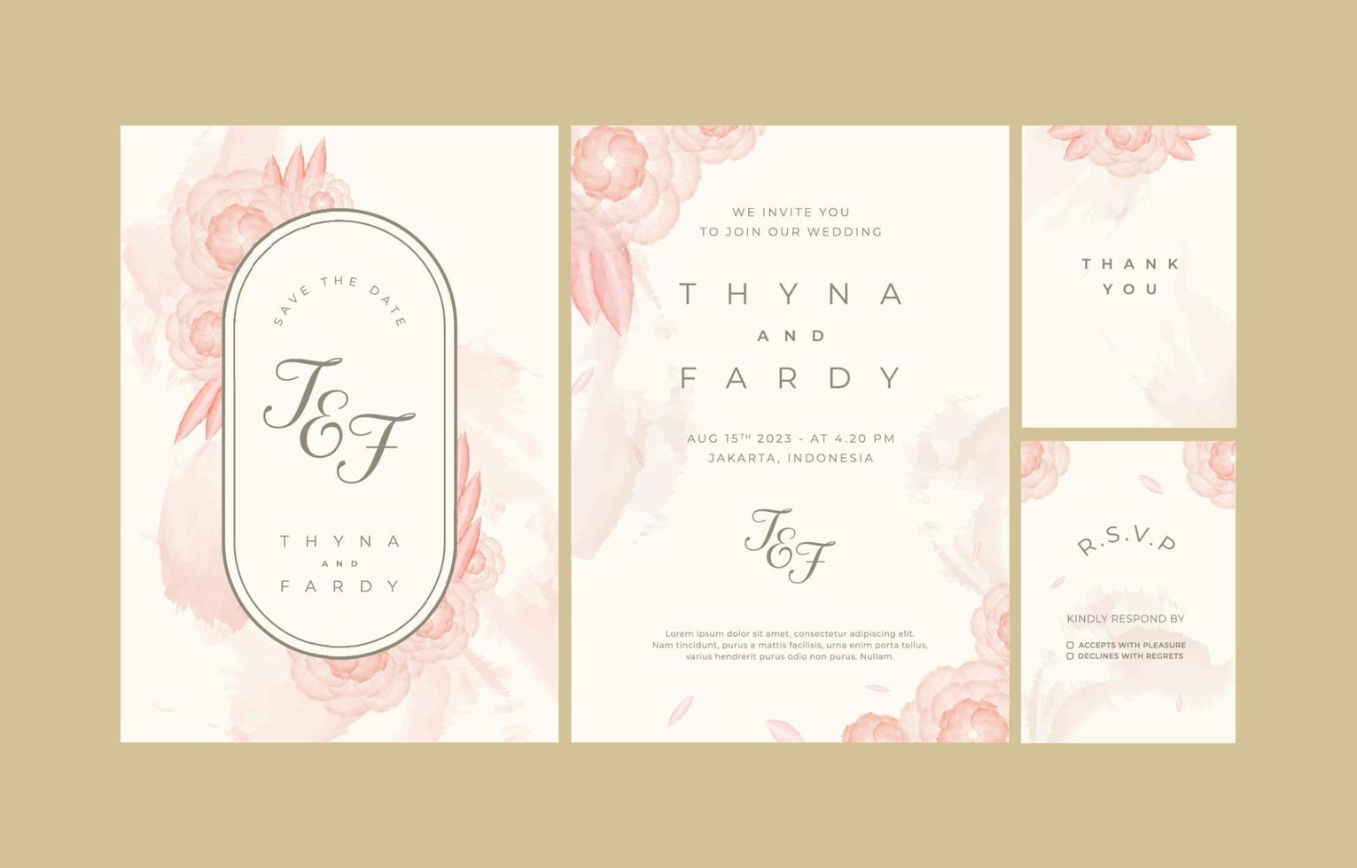 Wedding Invitation Floral Watercolor Template vector