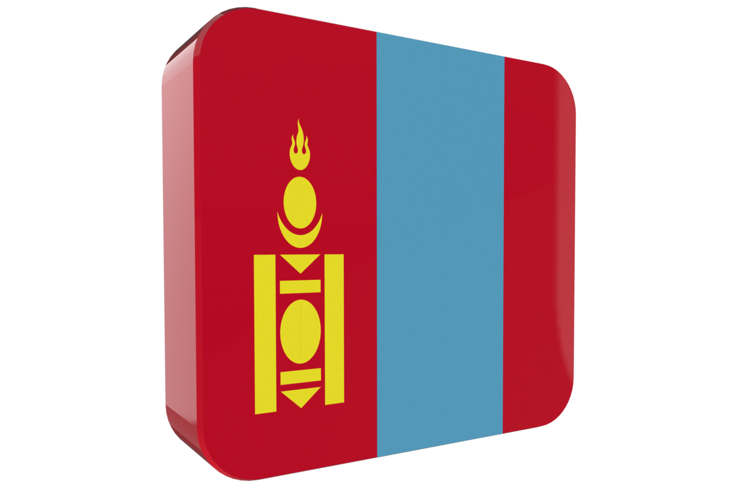 Mongolei Flagge 3D-Symbol auf transparentem Hintergrund png