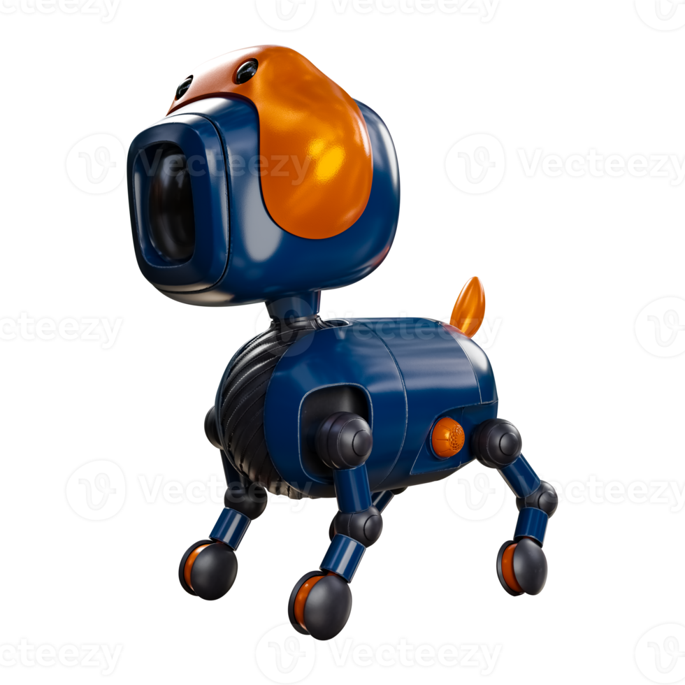 een schattig blauw oranje modern vriendelijk intelligent robot hond. png