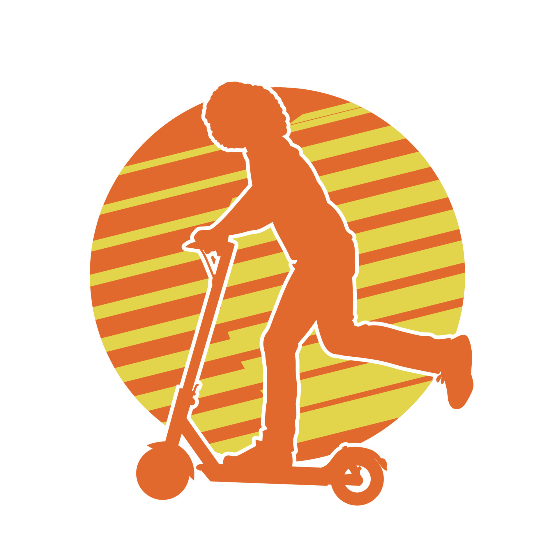 Silhouette of a male riding electric scooter vehicle. Silhouette of a