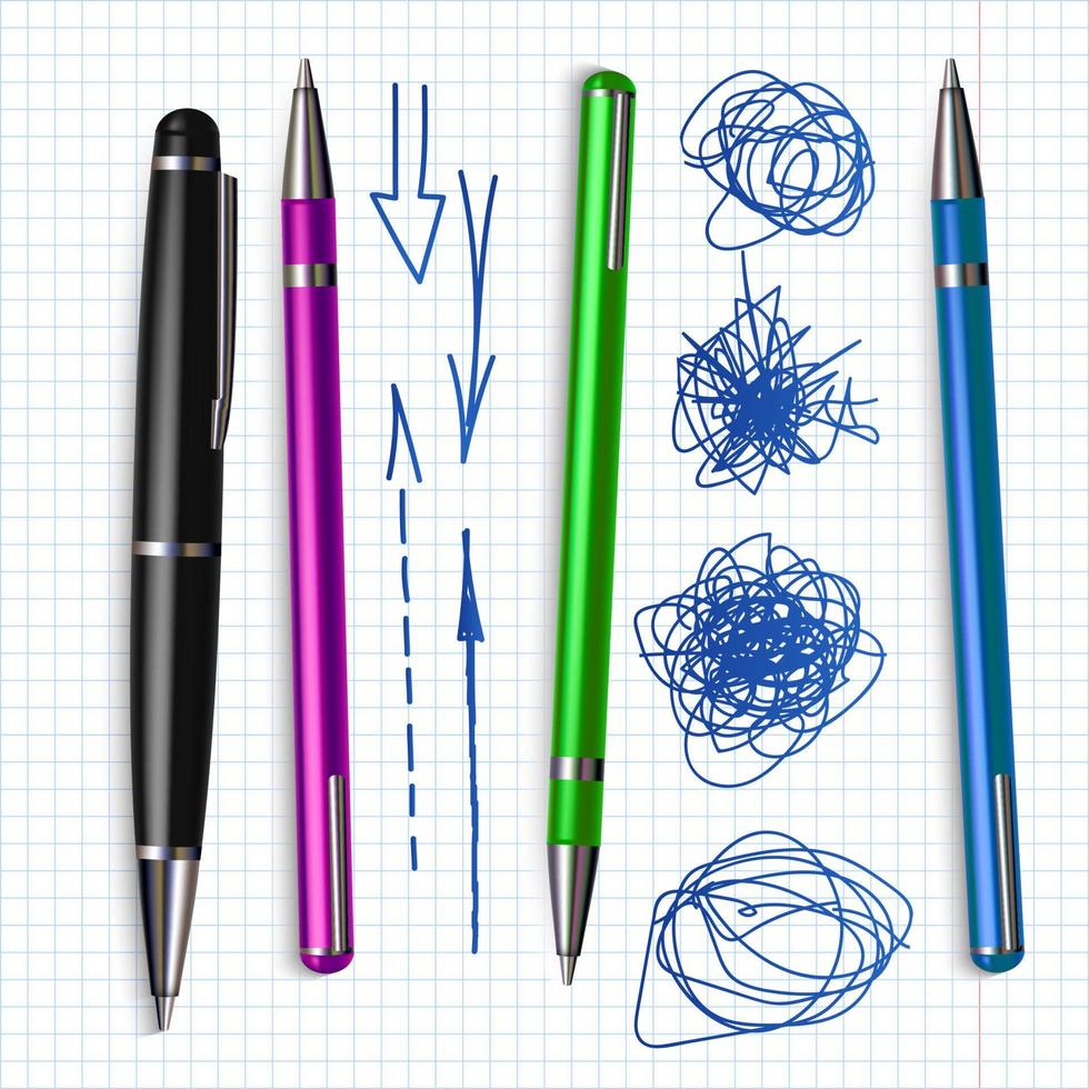 Ballpoint Pen And Hand Drawn Doodle Set Vector