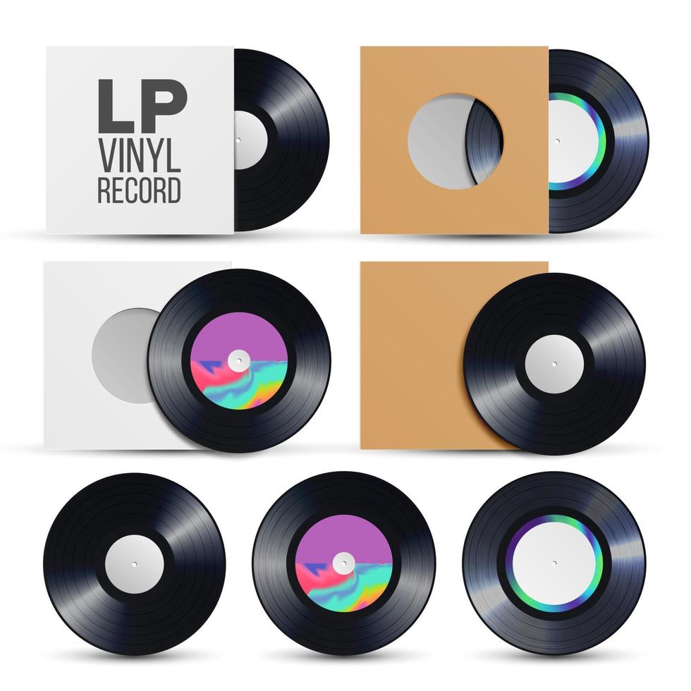 Lp Record Vector. Vinyl LP Cover Plate Mockup. Retro Vintage Album. Audio Background Illustration vector