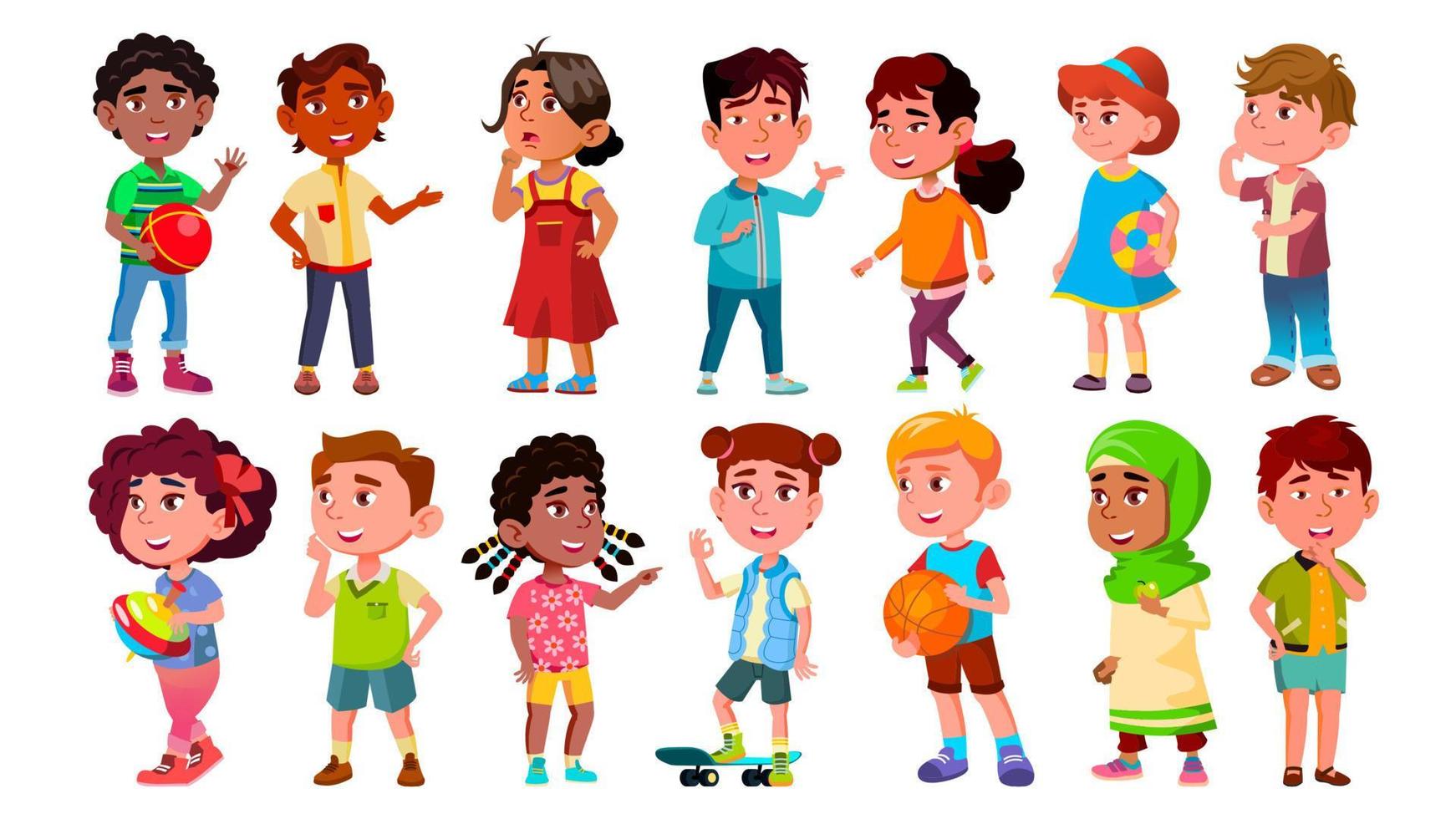 Multicultural Characters Children Kids Set Vector