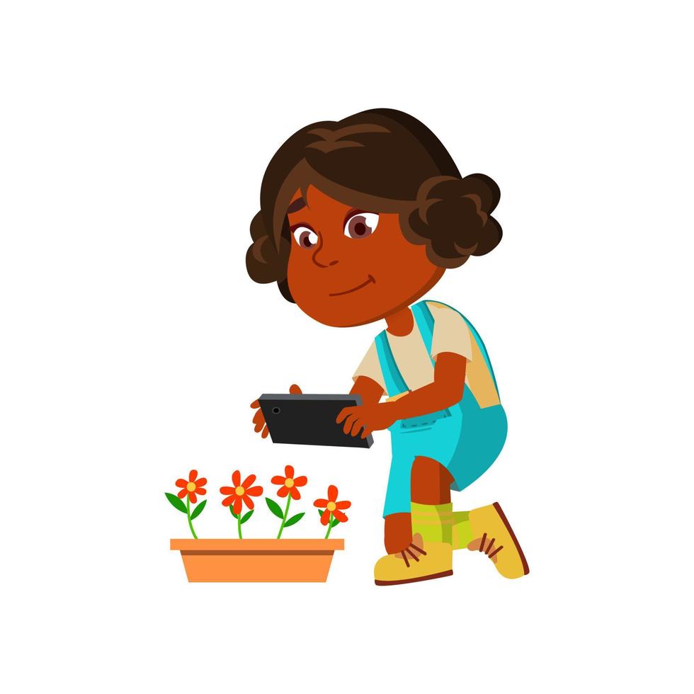 Girl Child Make Photography On Smartphone Vector