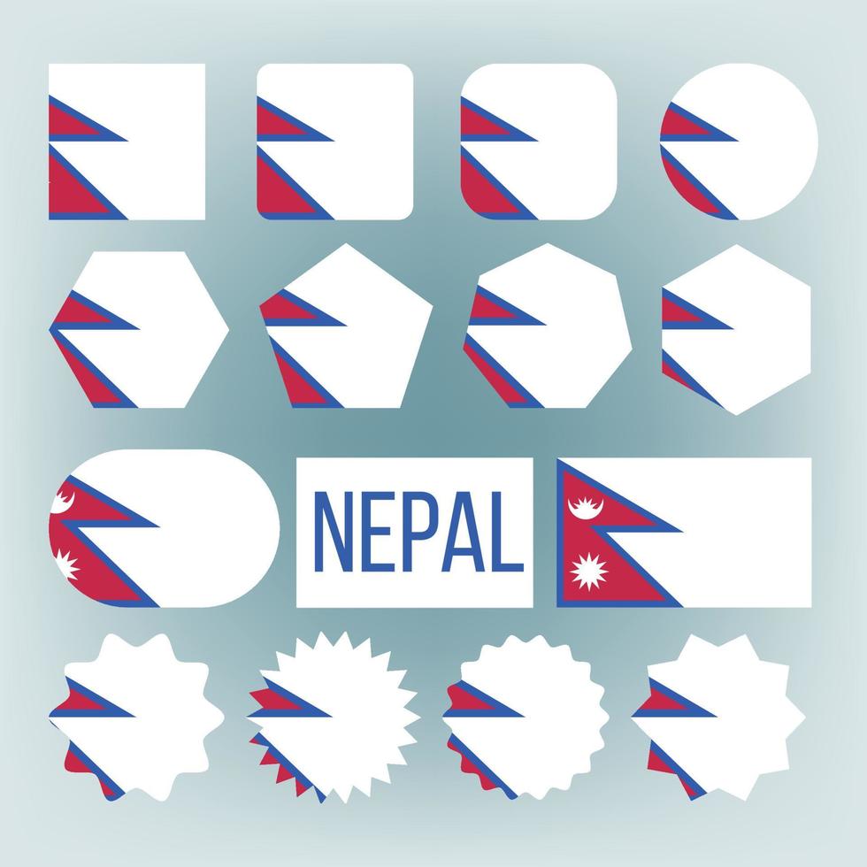 Nepal Flag Set Vector. Official Nepal Flag Flat Symbol. Different Shapes. Illustration vector