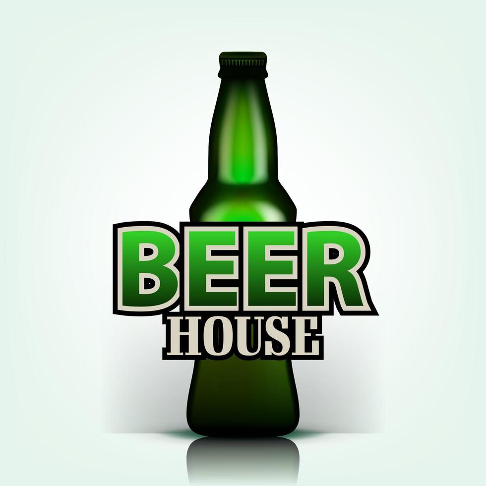 Draft Beer Vector. Draft Beer House Flyer Design Element. Green Bottle. Ad. Pub Promotion. Illustration vector