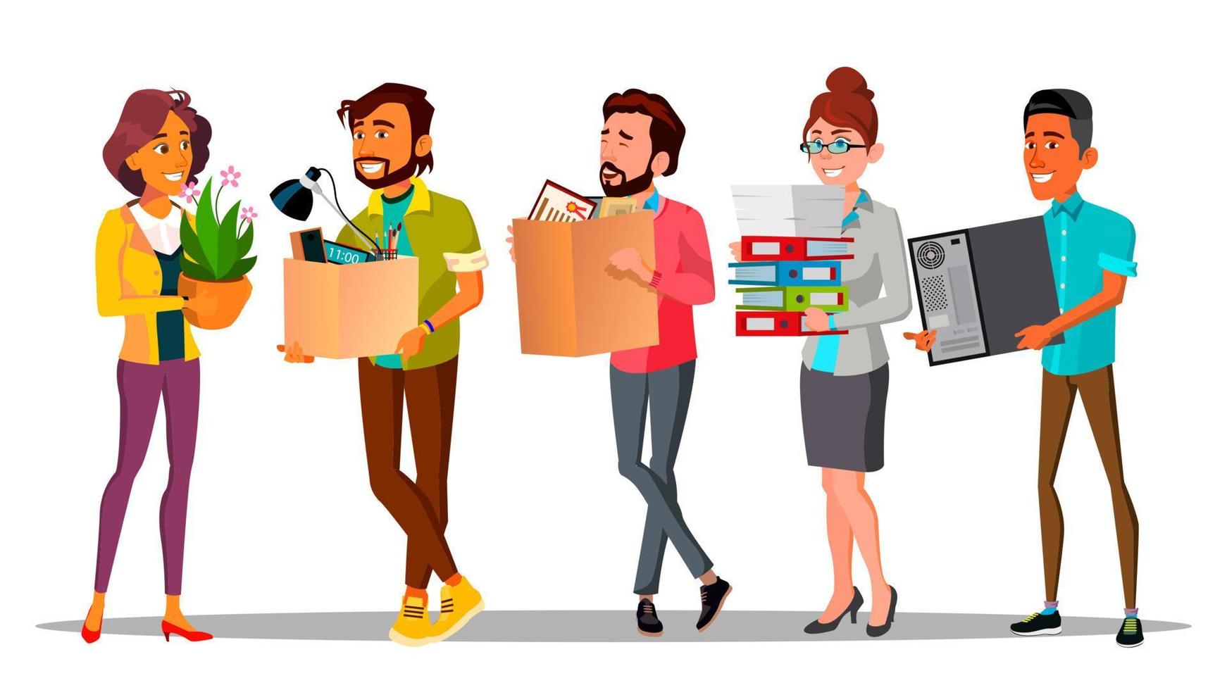 Moving, Relocation, Colleagues Changing Office Vector Characters