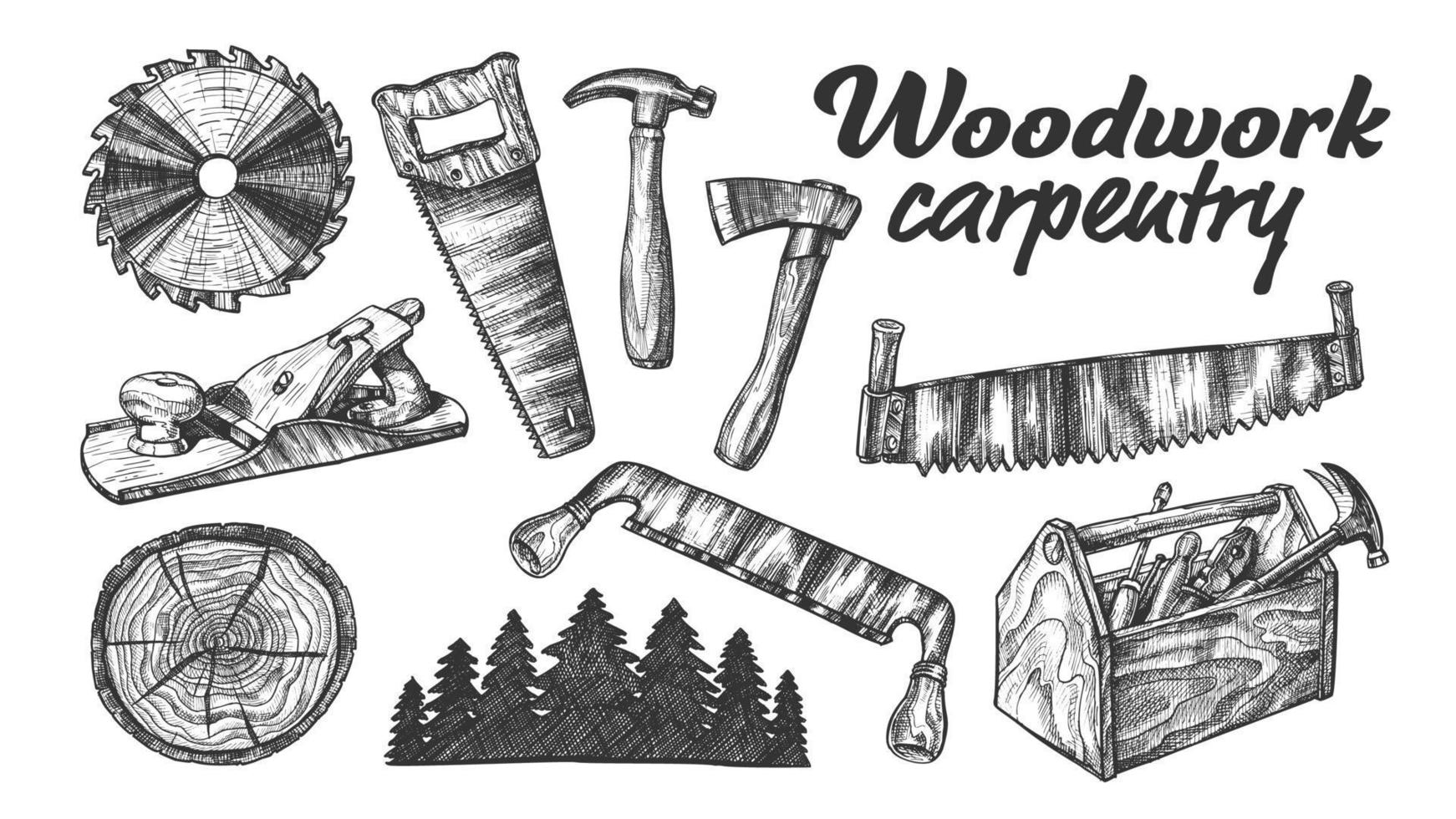 Woodwork Carpentry Collection Equipment Set Vector