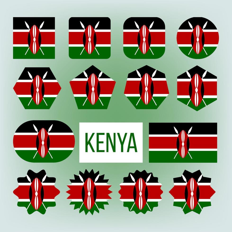 Kenya Various Shapes Vector National Flags Set