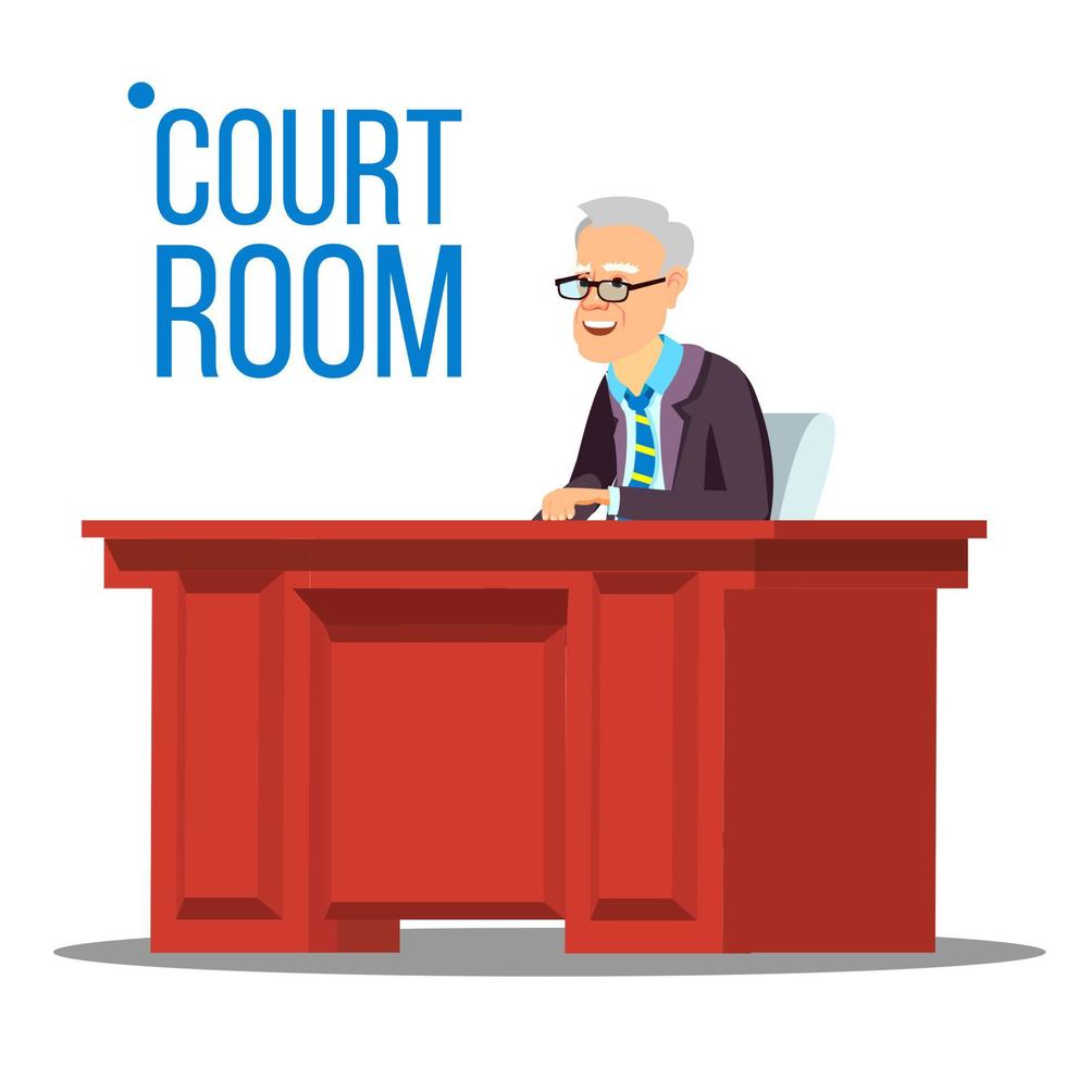 vector de sala de audiencias. viejo juez en la sala del tribunal. palacio de justicia ilustración