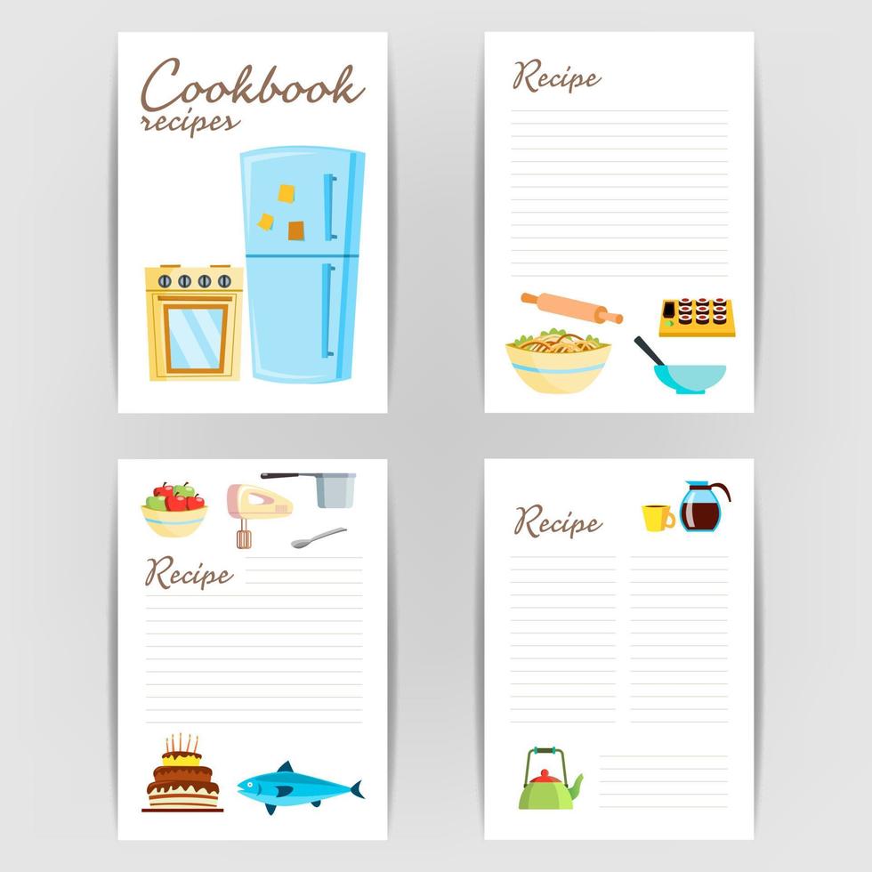 Cookbook Vector. Recipe Kitchen Cookbook Card Page. Blank For Text. Flat Illustration vector