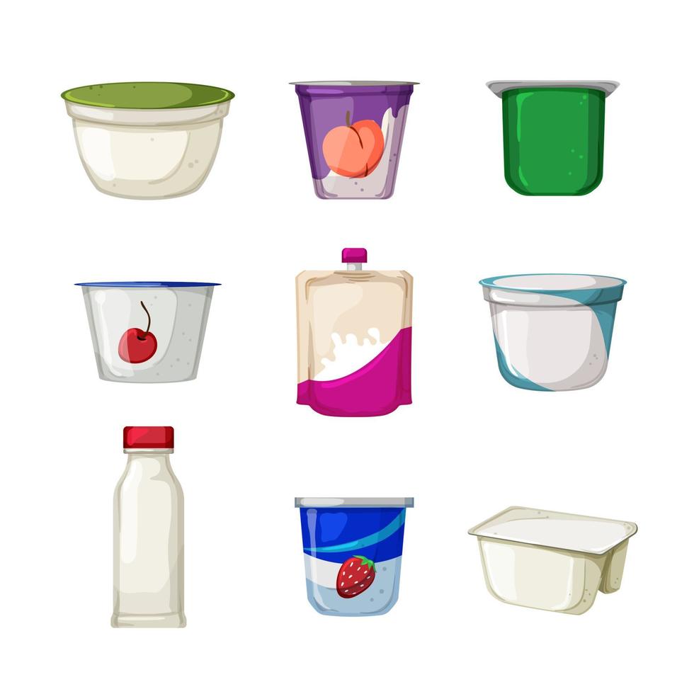 yogurt package set cartoon vector illustration