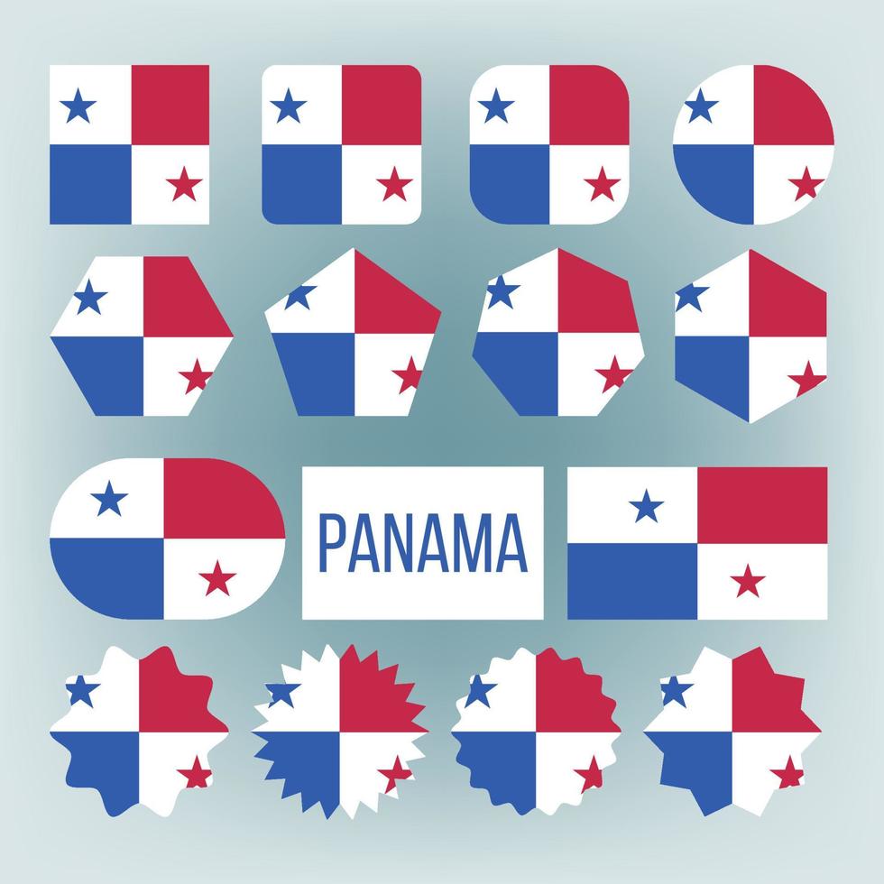 Panama Flag Set Vector. Official Panama Flag Flat Symbol. Different Shapes. Illustration vector