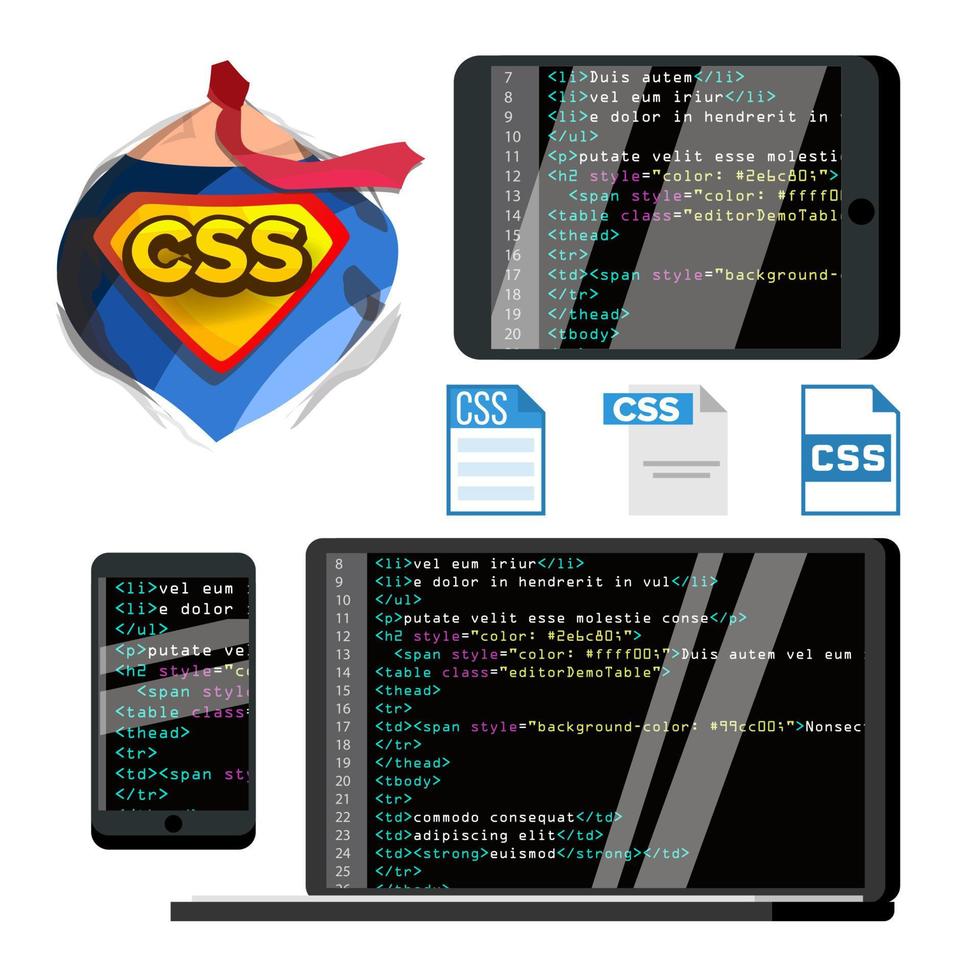 CSS Programming Language Vector Flat Illustrations Set 17393292 Vector ...