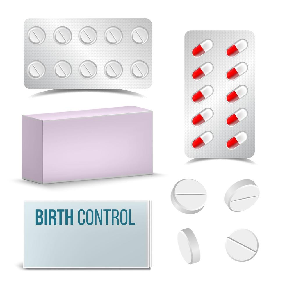 Realistic Female Oral Contraceptive Pills Vector