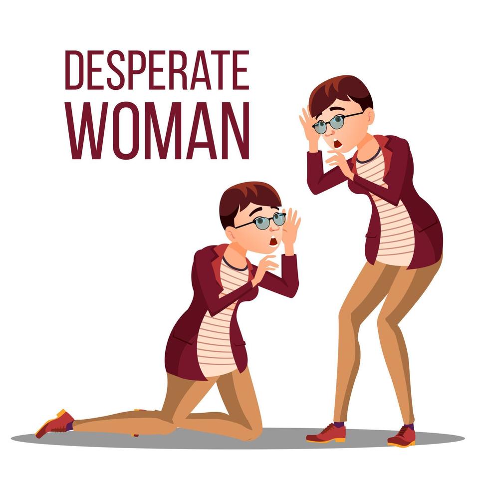 Desperate Woman Vector. Stress Desperate Person. Woman Girl Scream. Anger, Shok. Illustration vector