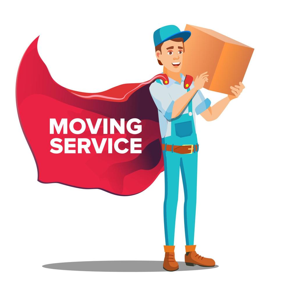 Character Workman Mover With Cardboard Box Vector