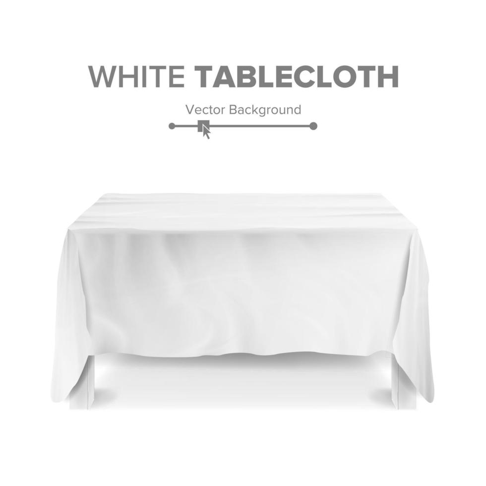 White Table With Tablecloth Vector. Empty 3D Rectangular Table Isolated. Illustration vector