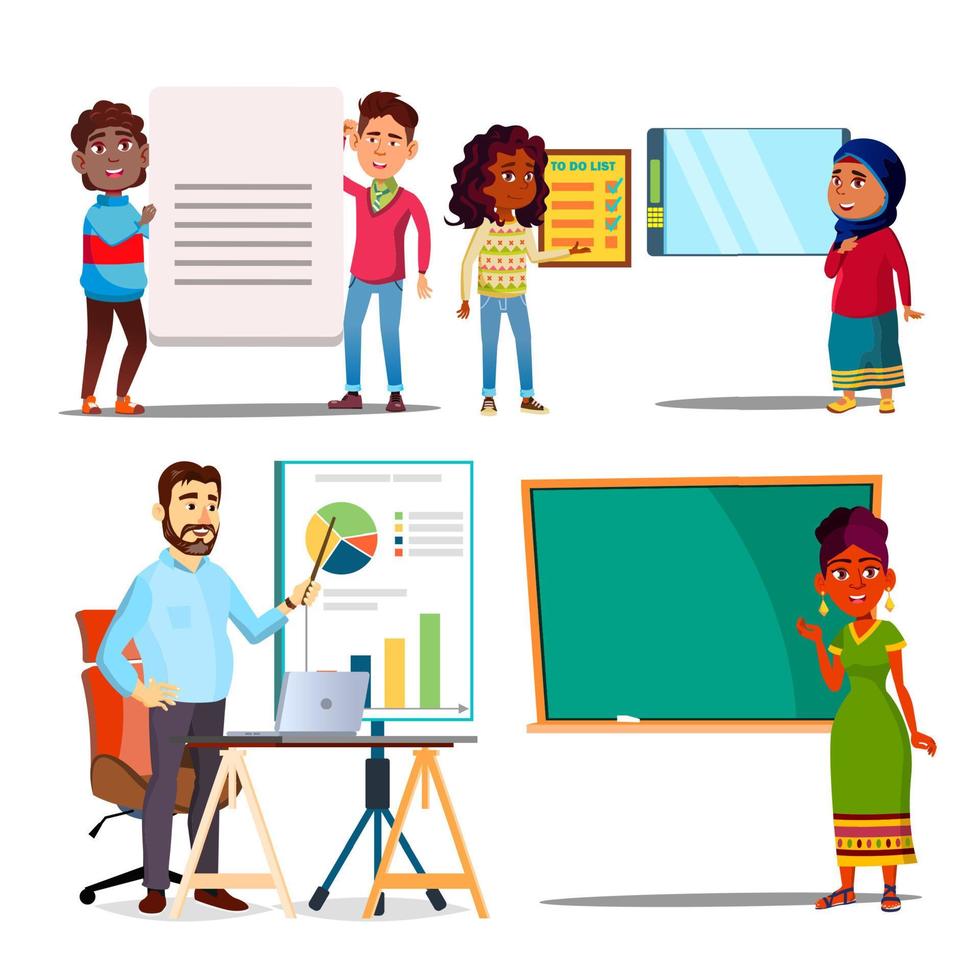 Character Explain Educational Material Set Vector
