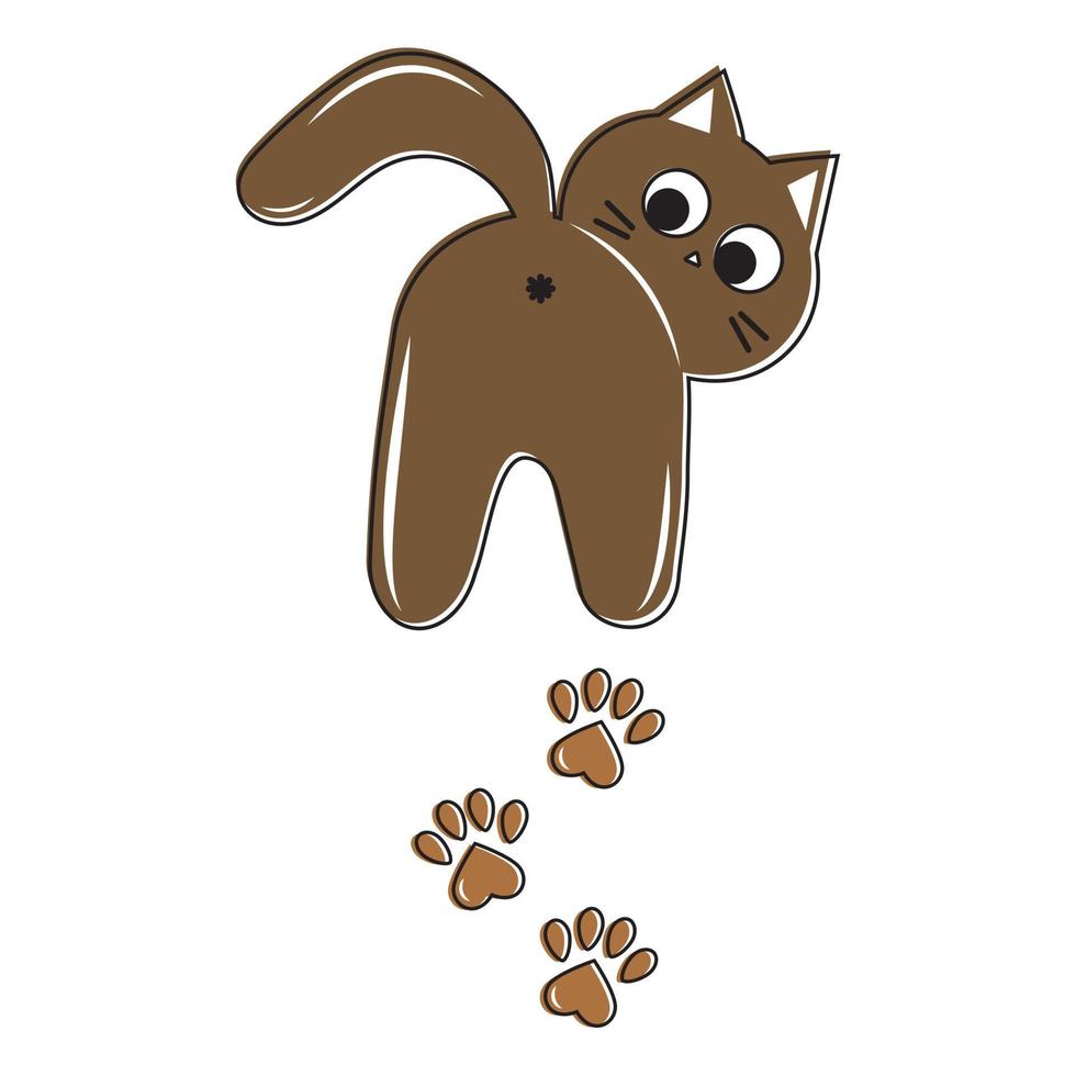 Cute cat left a paw print, color vector illustration in cartoon style