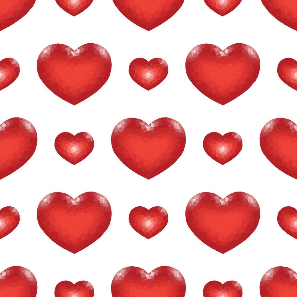 Seamless Pattern with Red Low Poly Heart. Symbol of Love. Vector illustration