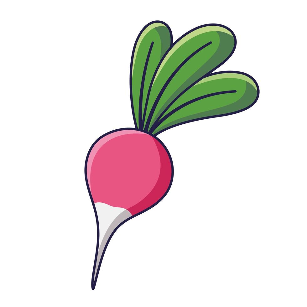 Cute Radish cartoon icon illustration. Food vegetable flat icon concept isolated on white background. Radish in Doodle style. Print for kids clothing. vector