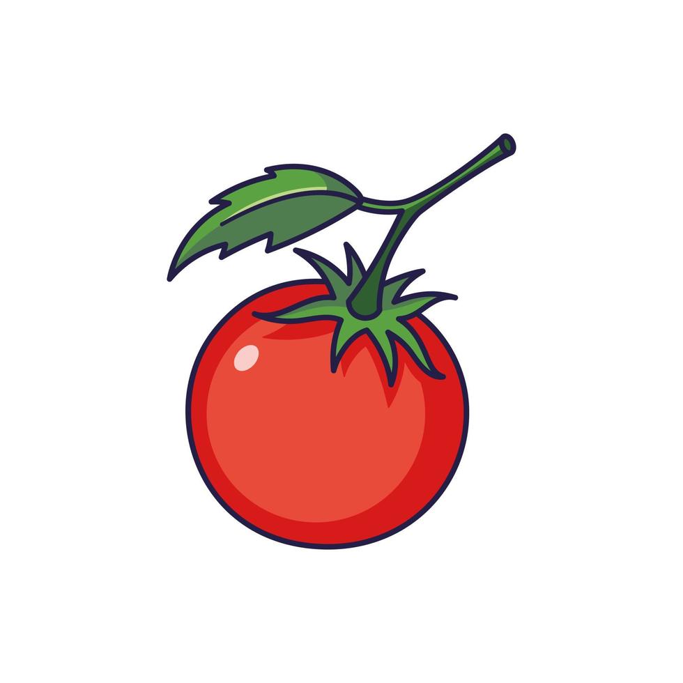 Cute Tomato cartoon icon illustration. Food vegetable flat icon concept isolated on white background. Tomato in Doodle style. Print for kids clothing. vector