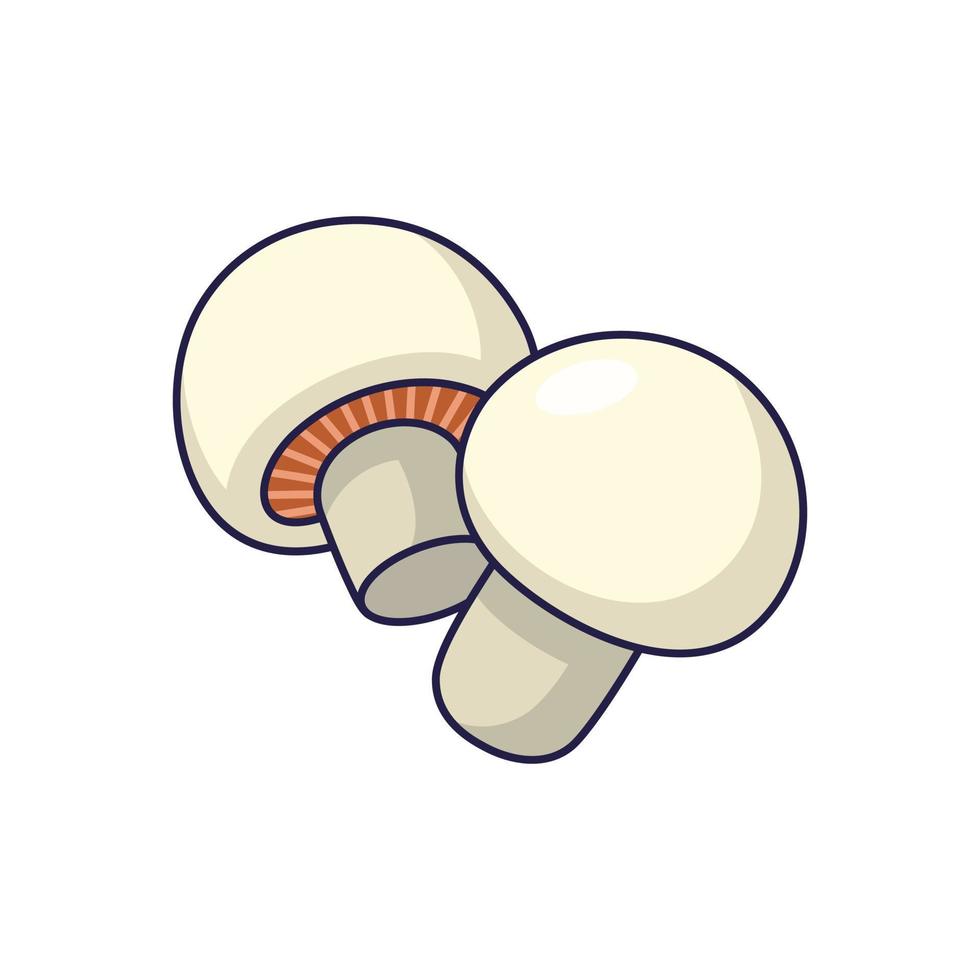 Cute Mushrooms cartoon icon illustration. Food vegetable flat icon concept isolated on white background. Champignon in Doodle style. vector