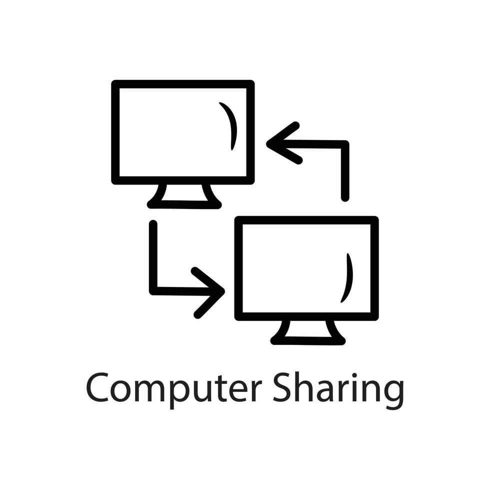 ilustración de diseño de icono de esquema de uso compartido de computadora. símbolo de datos en el archivo eps 10 de fondo blanco vector