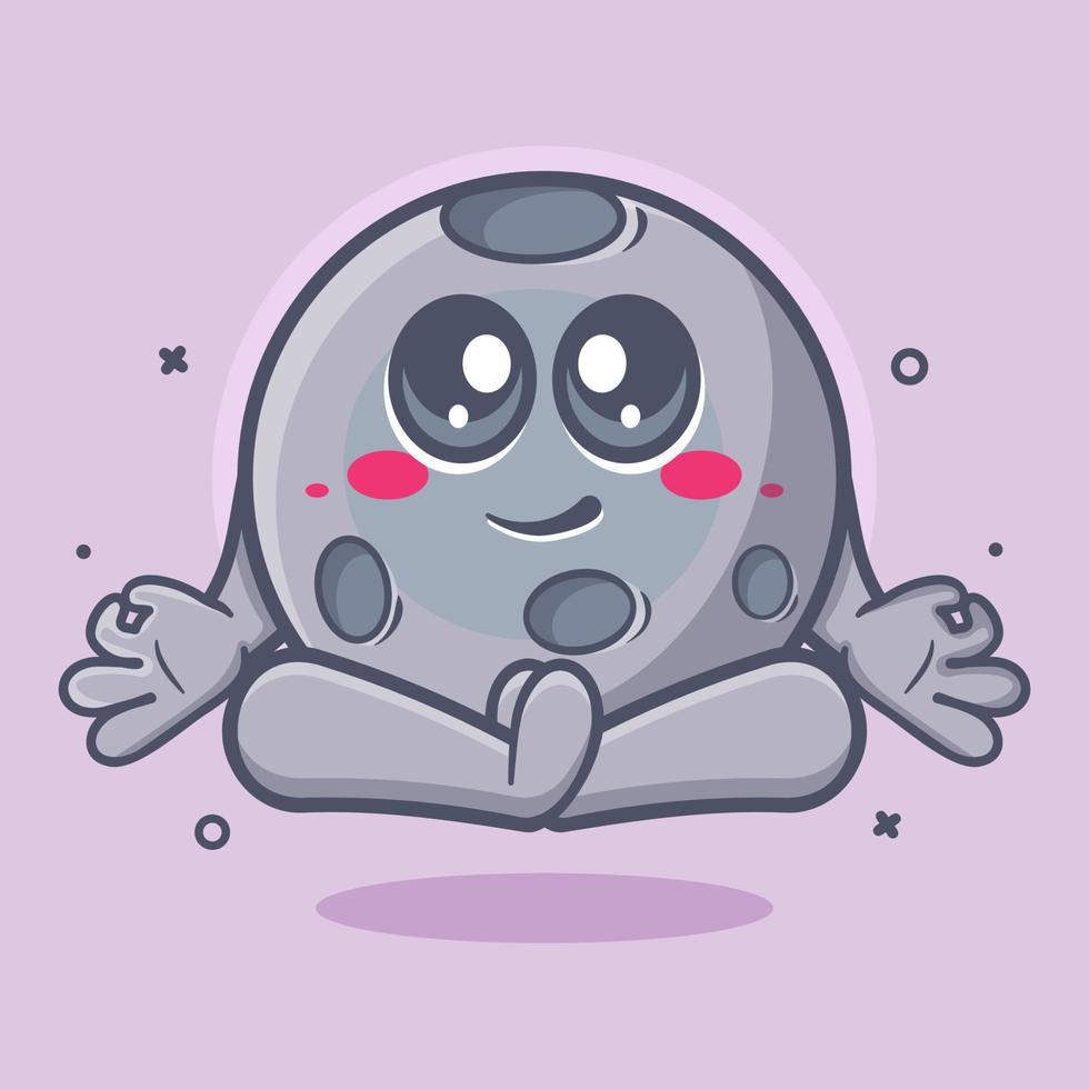 mascota de personaje de luna kawaii con pose de meditación de yoga dibujos animados aislados en diseño de estilo plano vector