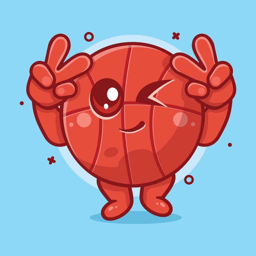 cute basketball ball character with peace sign hand gesture isolated cartoon in flat style design vector
