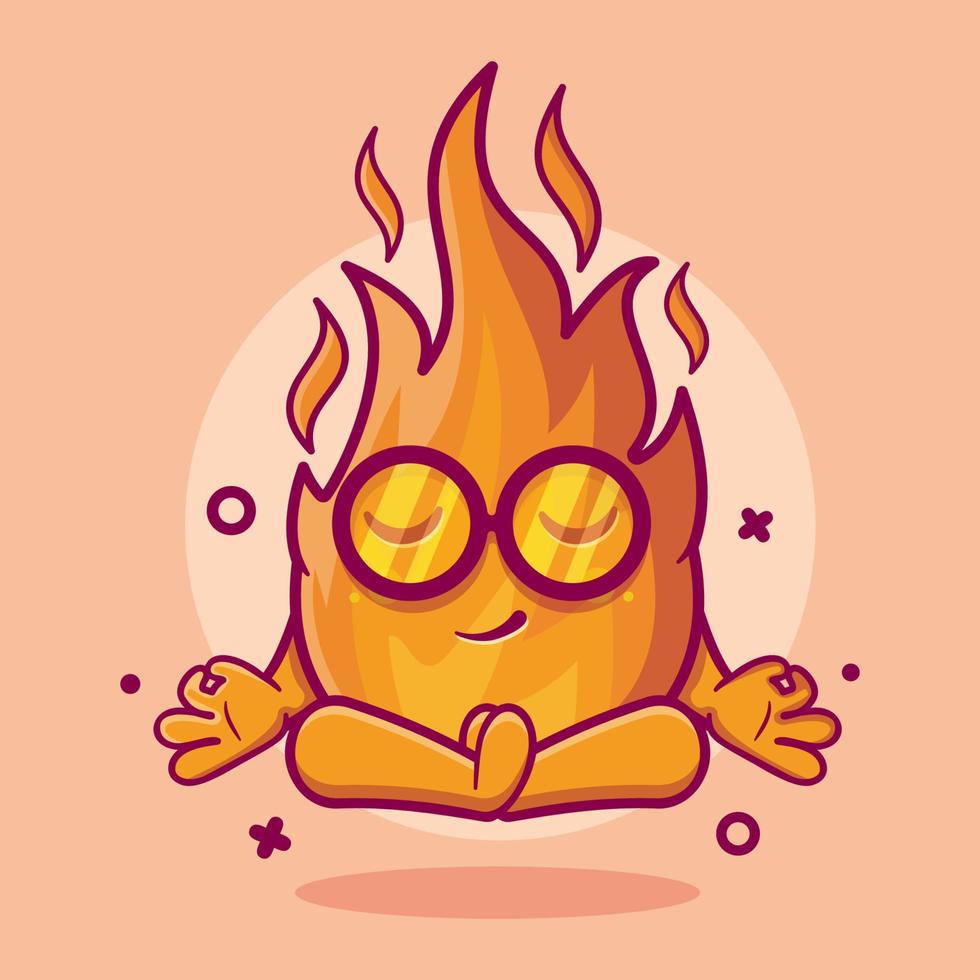 cute fire flame character mascot with yoga meditation pose isolated cartoon in flat style design vector