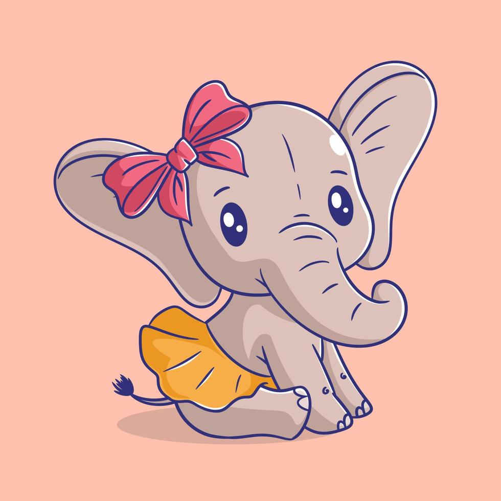 Cute baby elephant with ribbon vector