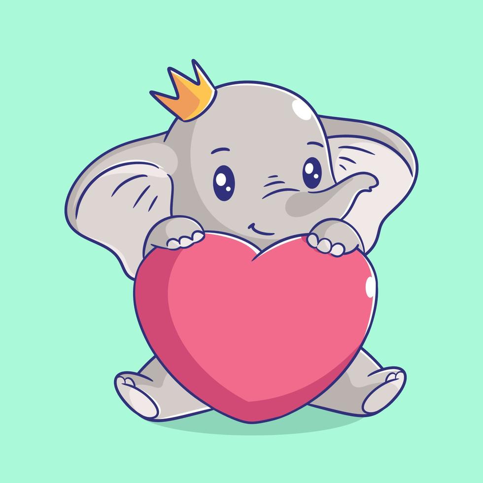 Cute baby elephant with red heart vector