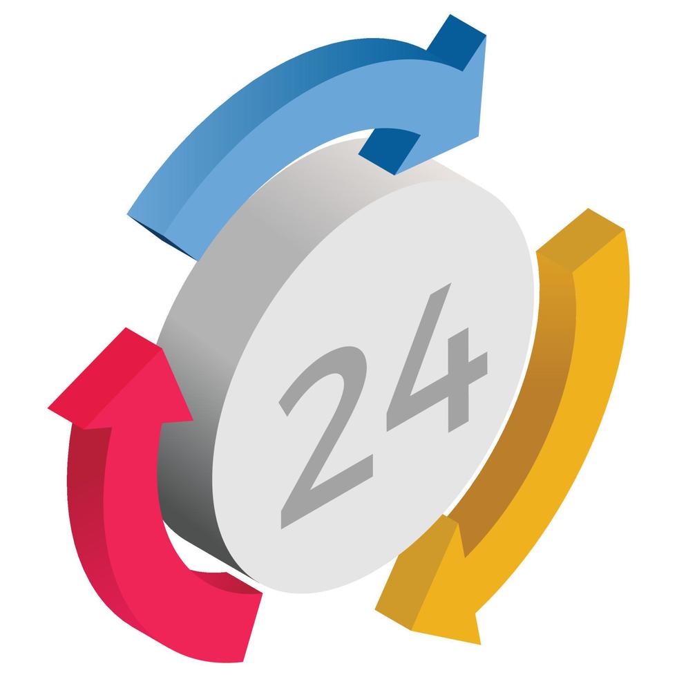 24 Hours Service - Isometric 3d illustration. vector