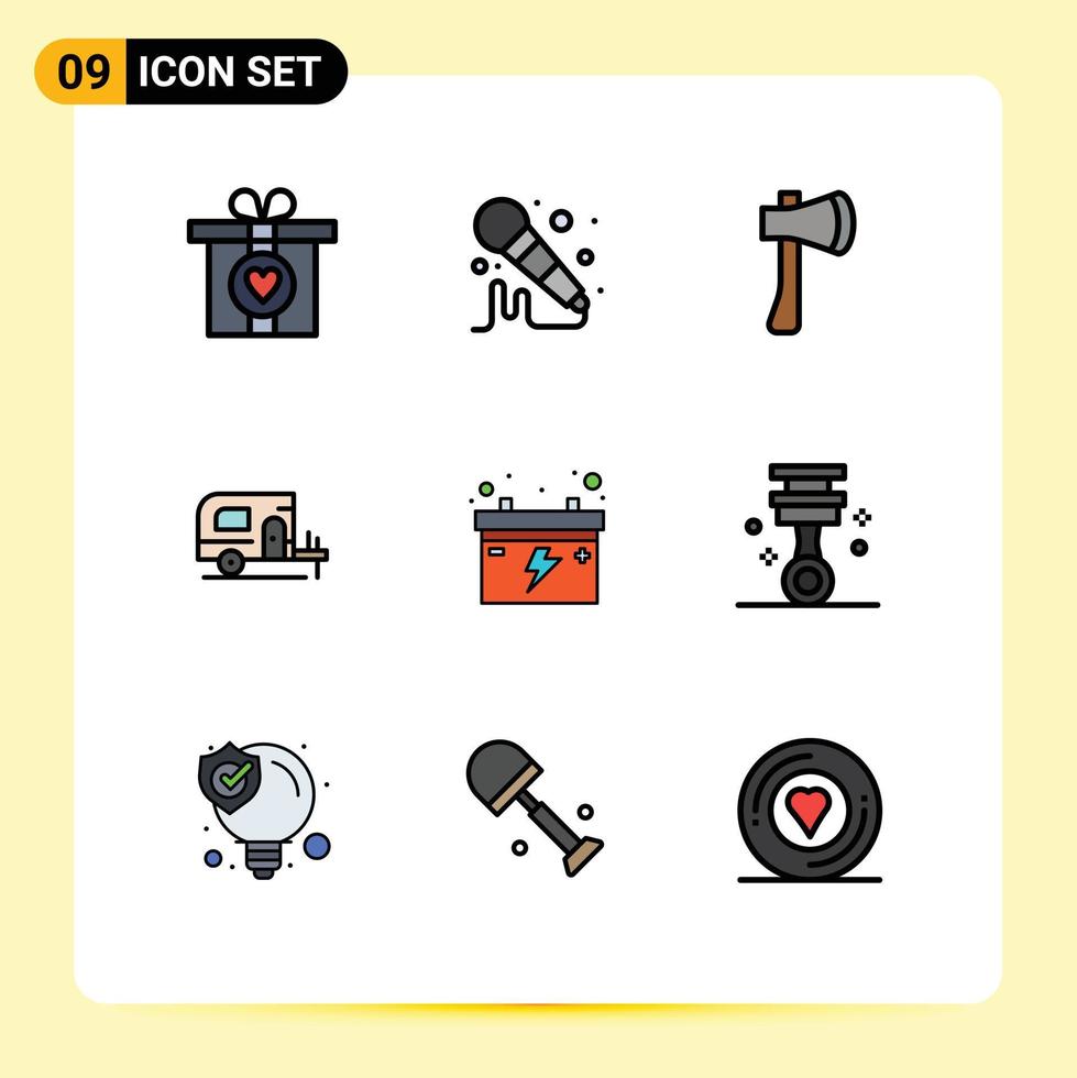 Modern Set of 9 Filledline Flat Colors Pictograph of car accumulator axe spring car Editable Vector Design Elements