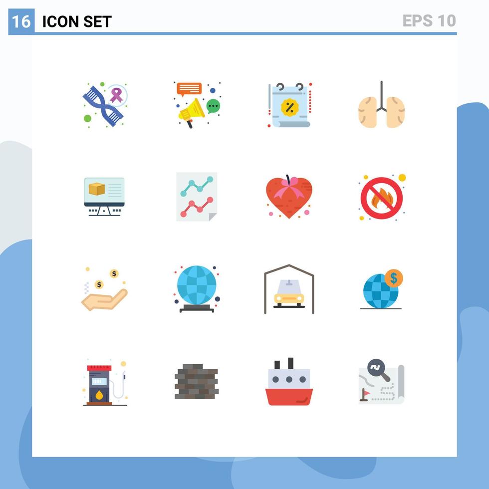 16 Universal Flat Color Signs Symbols of healthcare breathe calendar biology sale Editable Pack of Creative Vector Design Elements