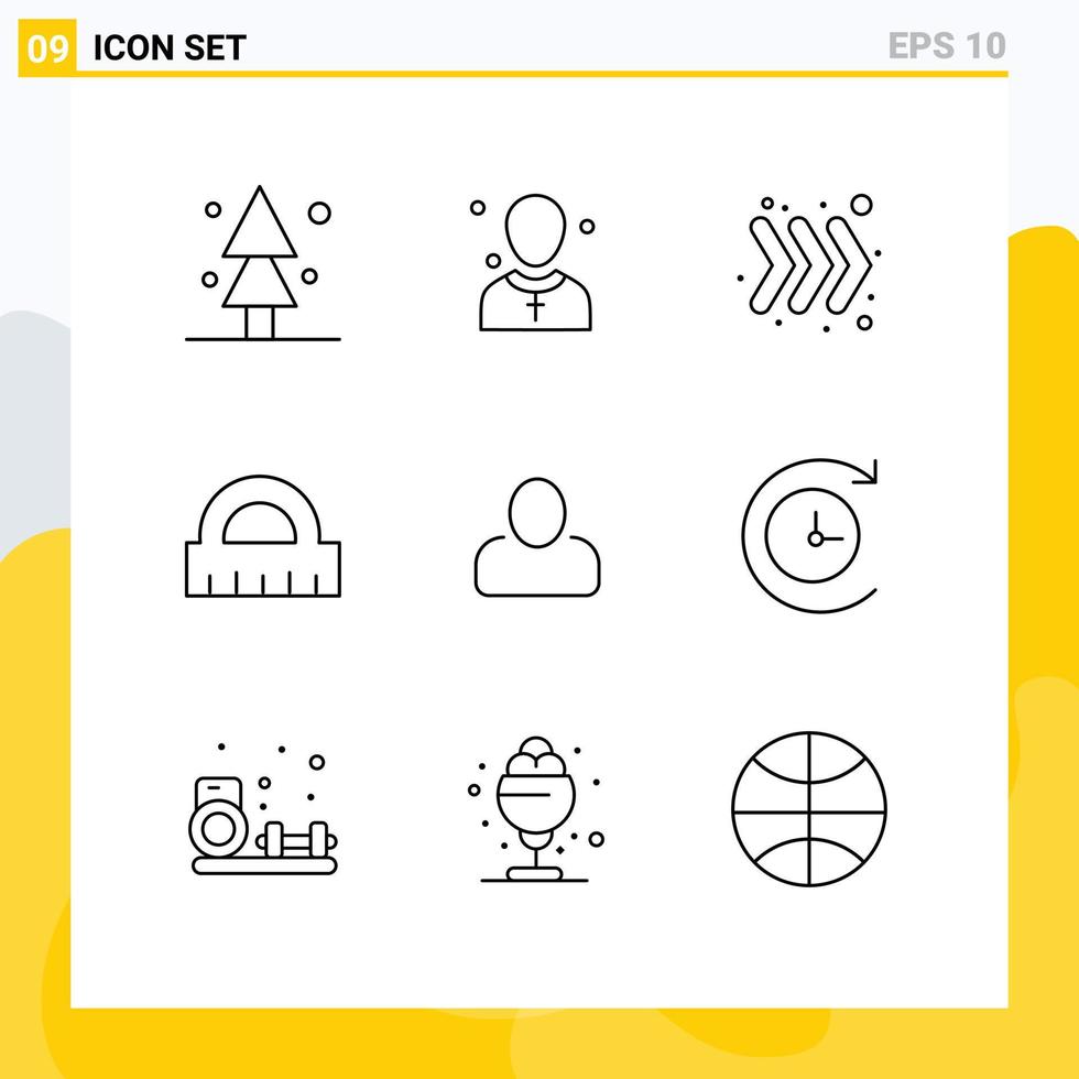 Mobile Interface Outline Set of 9 Pictograms of user administrator preacher ruler architecture Editable Vector Design Elements