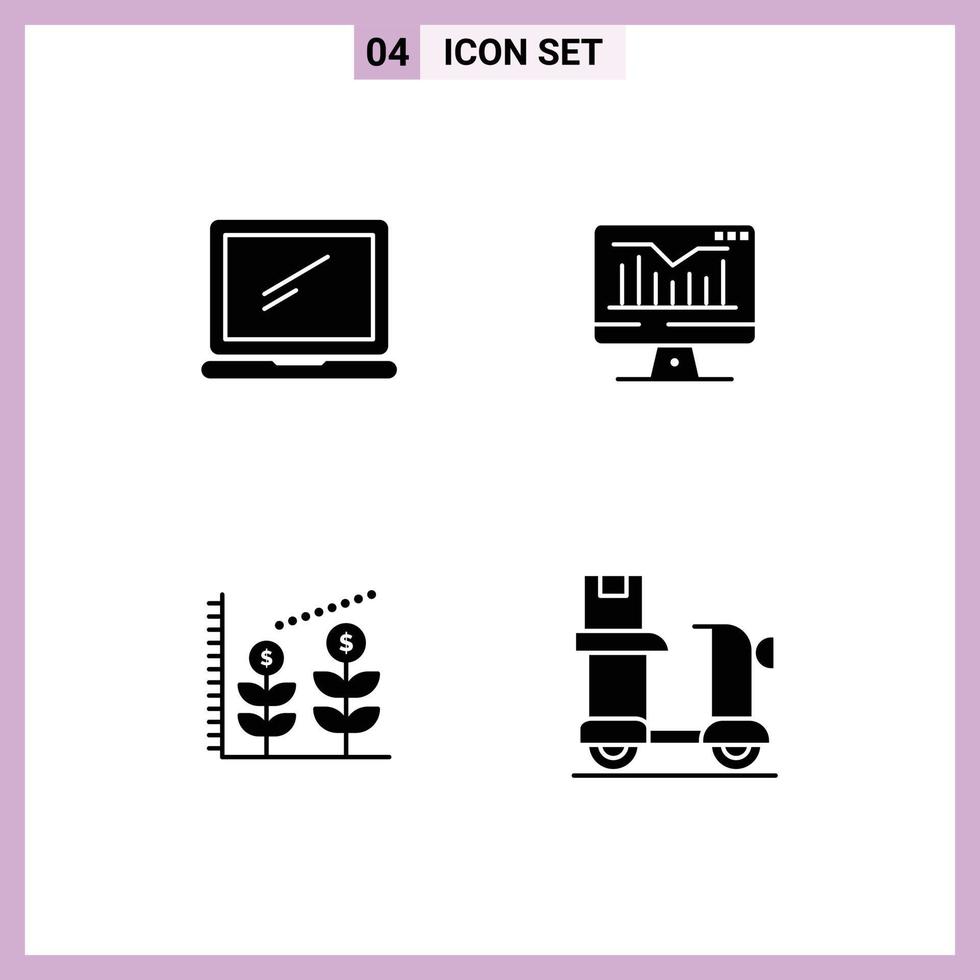 Universal Icon Symbols Group of 4 Modern Solid Glyphs of computer finance imac static startup Editable Vector Design Elements