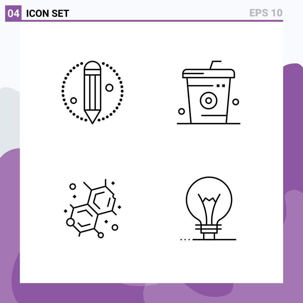 conjunto de 4 iconos modernos de la interfaz de usuario signos de símbolos para la educación creativa idea de comida de coque elementos de diseño vectorial editables vector