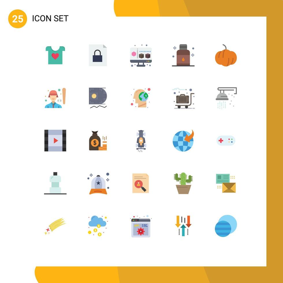 Group of 25 Modern Flat Colors Set for baseball food gadget spa oil Editable Vector Design Elements