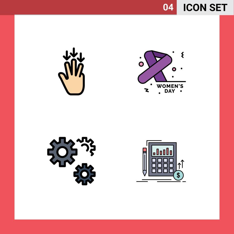 4 Thematic Vector Filledline Flat Colors and Editable Symbols of finger gears gestures feminine service Editable Vector Design Elements