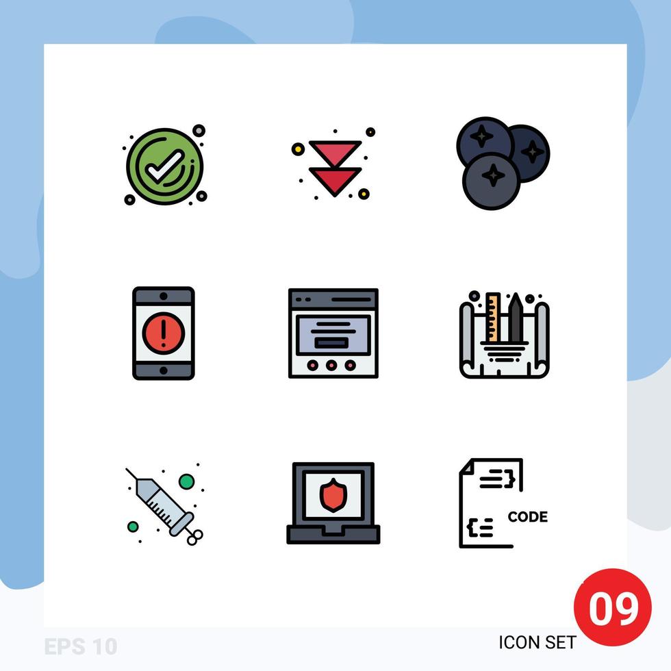 Filledline Flat Color Pack of 9 Universal Symbols of communication error food devices alert Editable Vector Design Elements