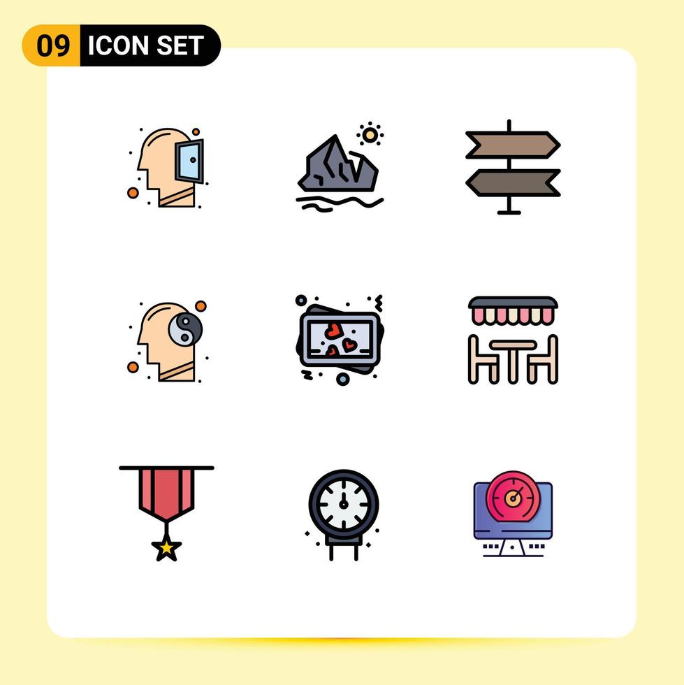 9 iconos creativos signos y símbolos modernos de memoria mente fusión relajación equilibrio elementos de diseño vectorial editables vector