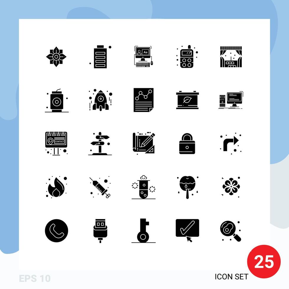 25 Universal Solid Glyph Signs Symbols of city toy status radio editing Editable Vector Design Elements