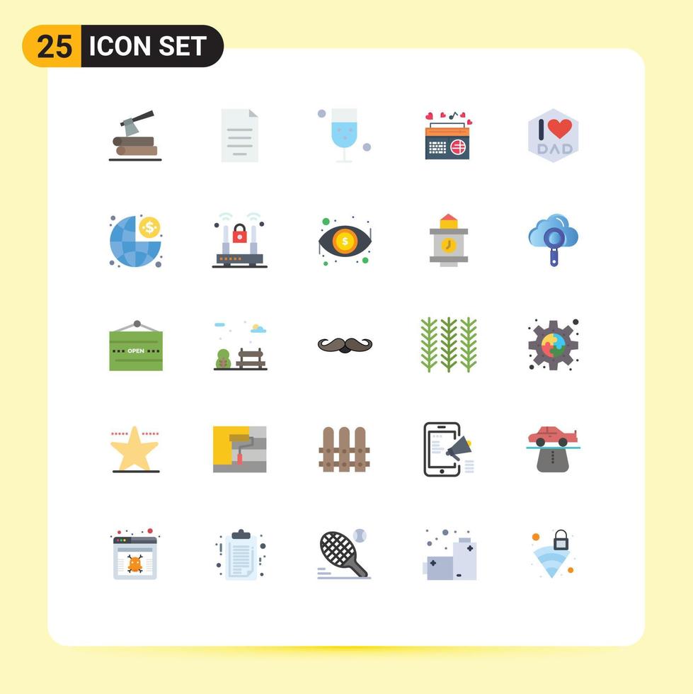 Modern Set of 25 Flat Colors Pictograph of speaker music money radio food Editable Vector Design Elements